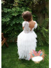 Cap Sleeves Ivory Ruffled Flower Girl Dress